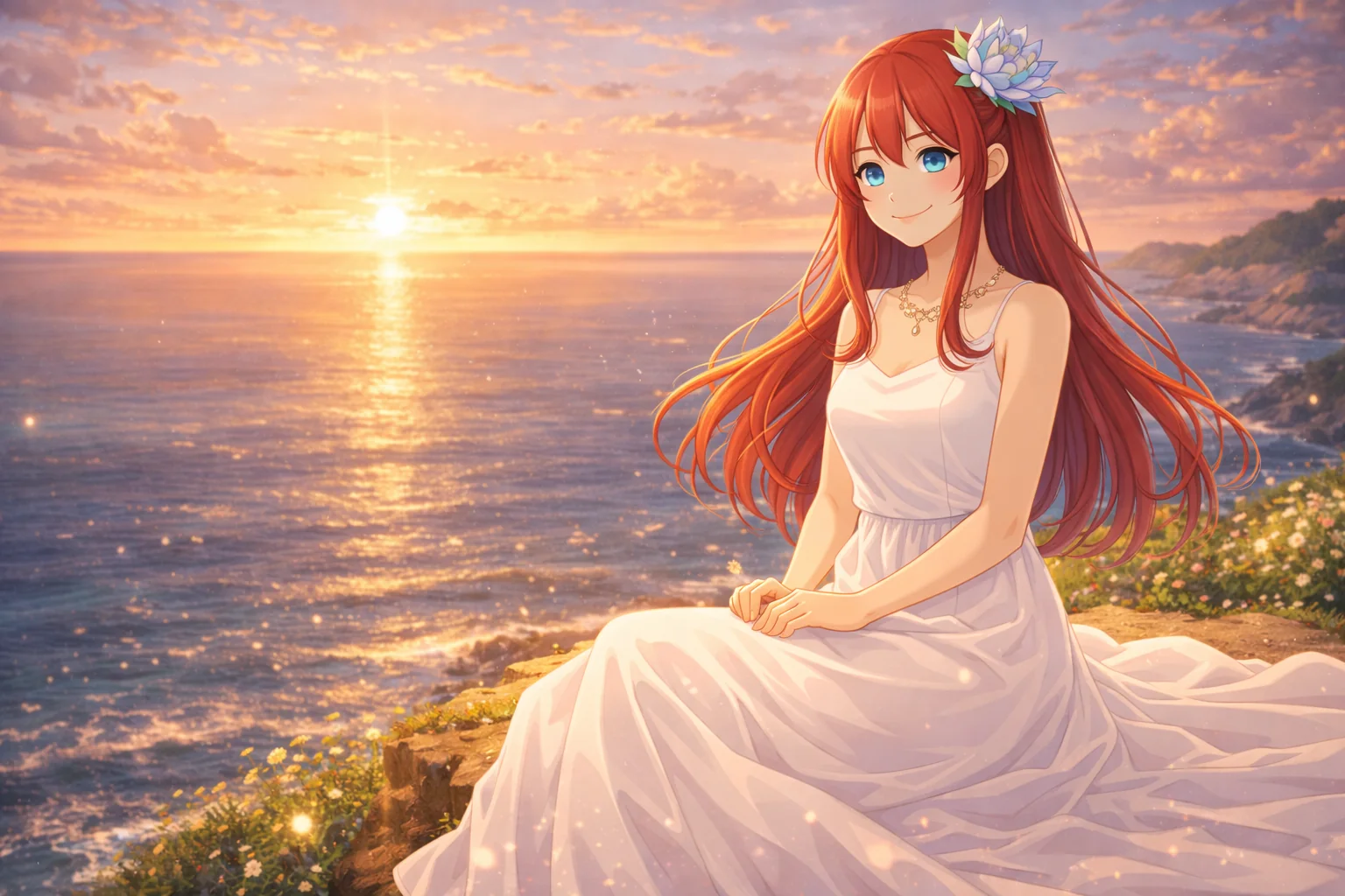 夕日の海辺