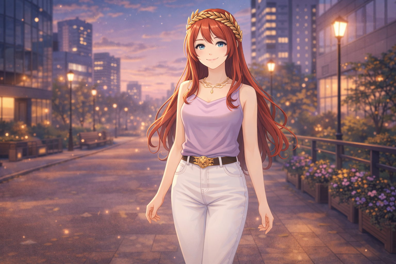 夕暮れの遊歩道