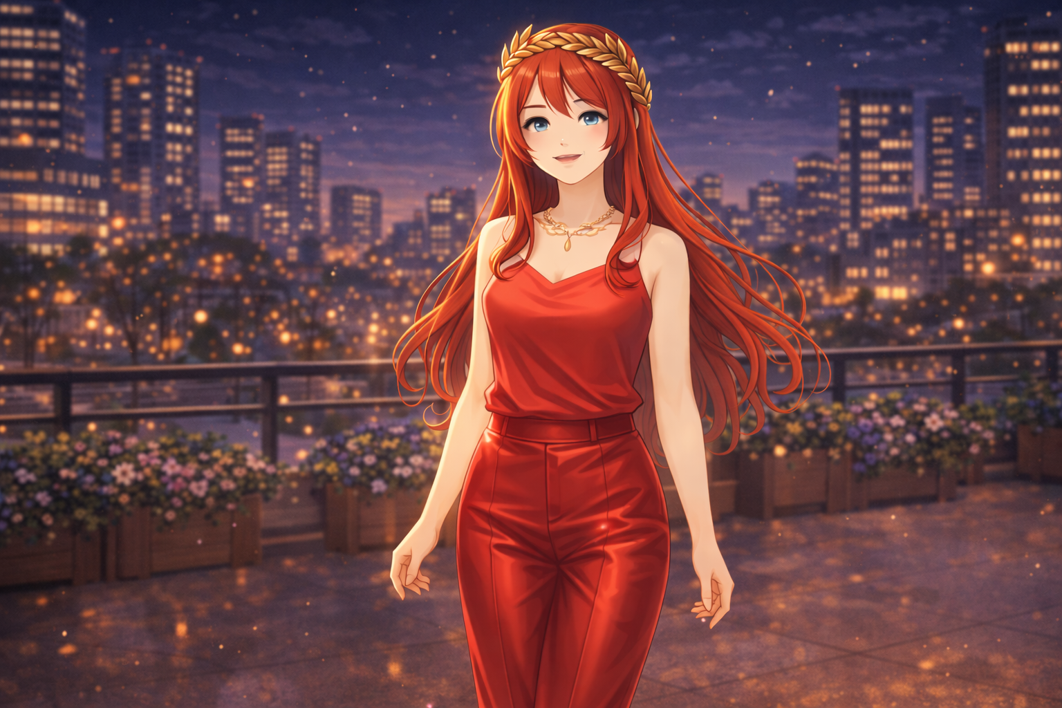 夜景の赤コーデ