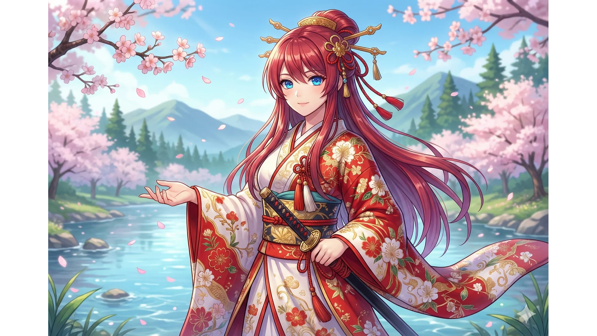 桜の和装剣士