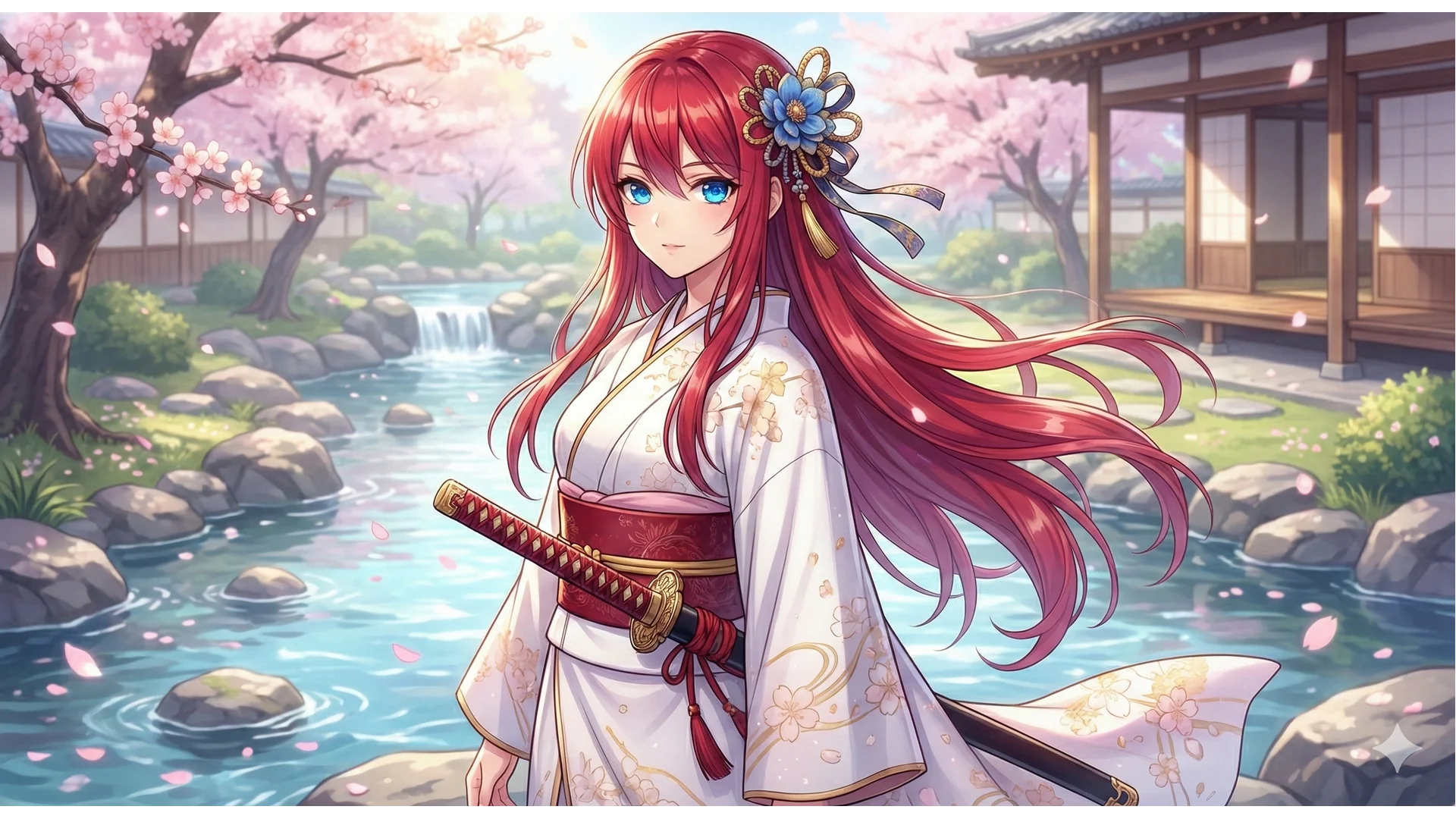桜の着物剣士